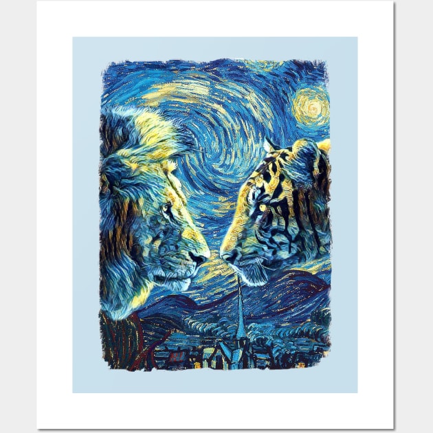 Lion And Tiger Van Gogh Style Wall Art by todos